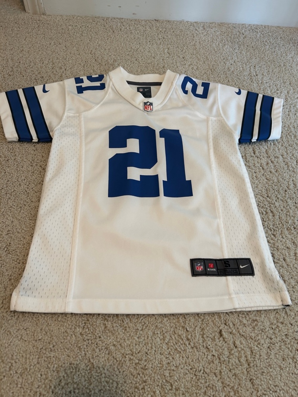 Dallas Cowboy Youth White Jersey with Blue #21